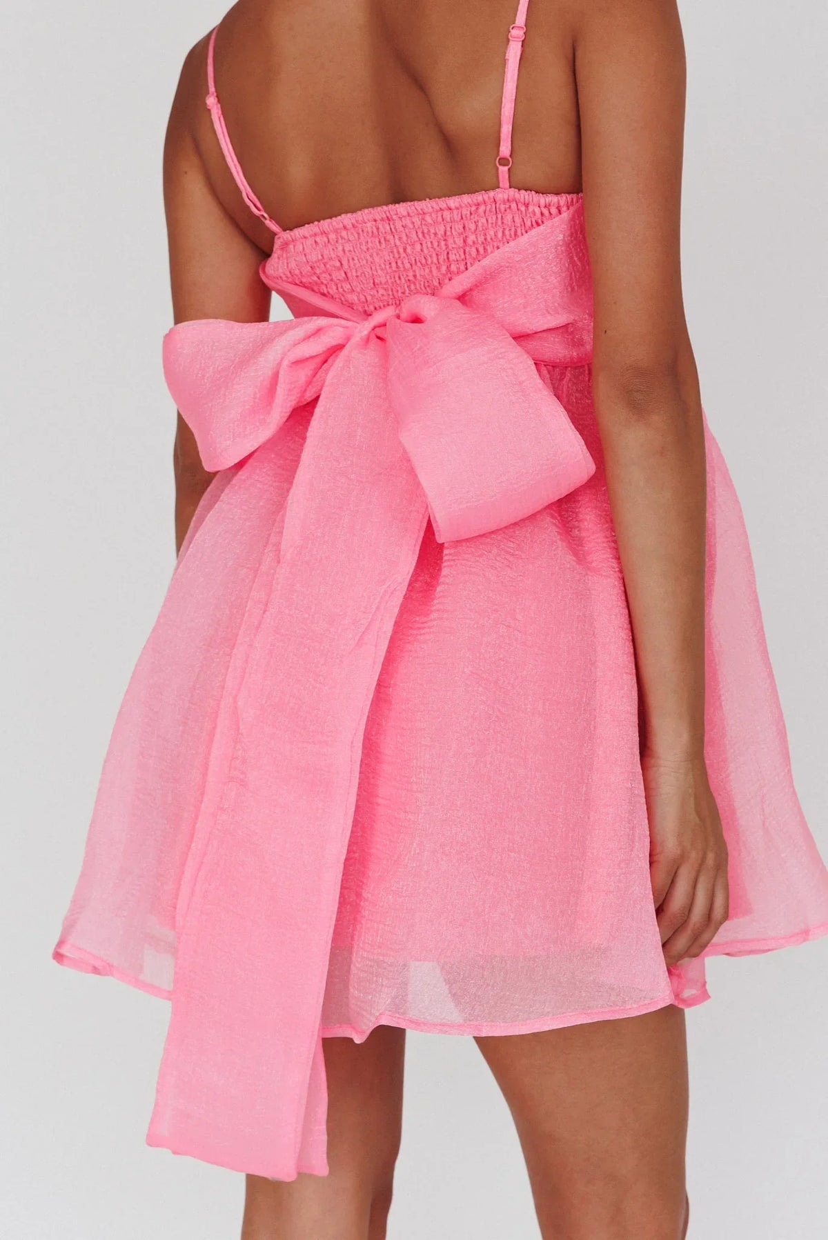 Pop Pink Babydoll Mini Dress with Bow Back Detail