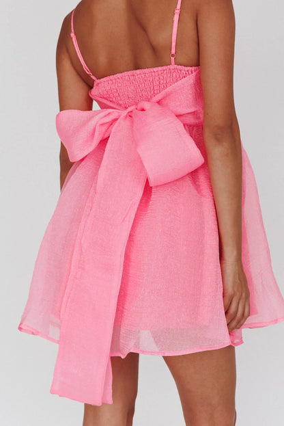 Pop Pink Babydoll Mini Dress with Bow Back Detail