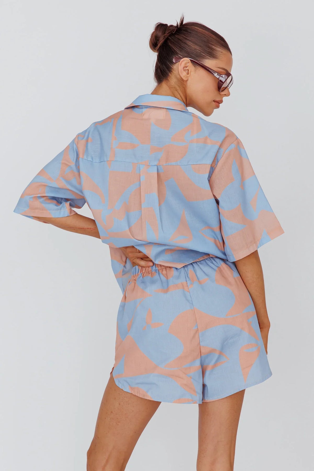 Blue Print Shorts with Elastic Waist