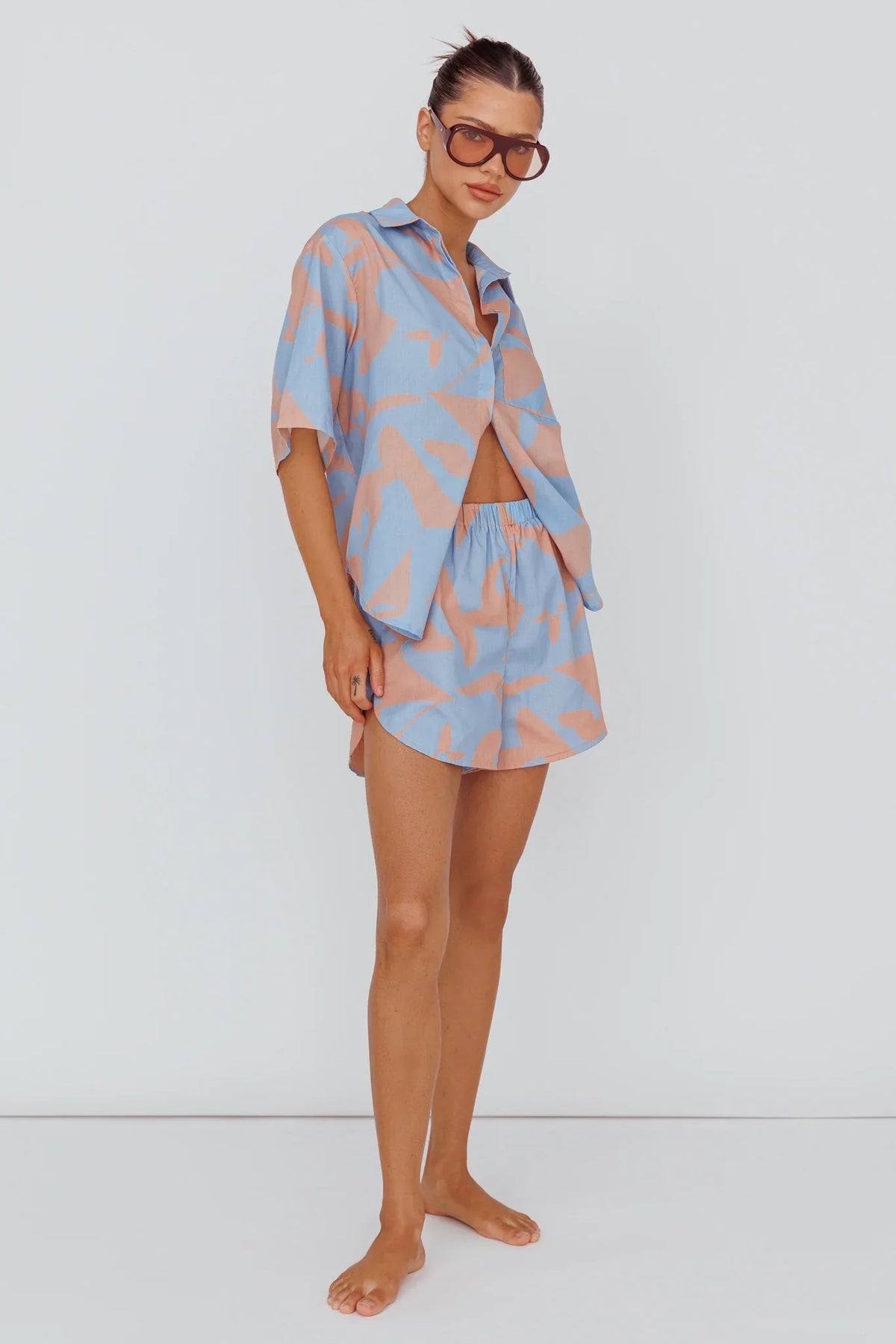 Blue Print Shorts with Elastic Waist