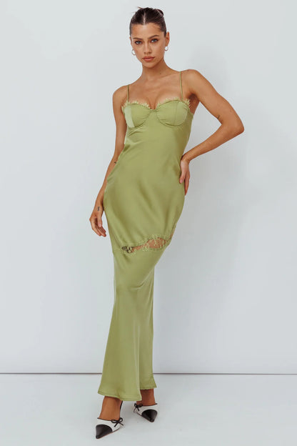 Lime Midi Dress with Bustier Lace Trim