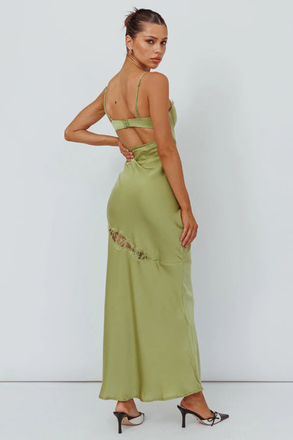 Lime Midi Dress with Bustier Lace Trim