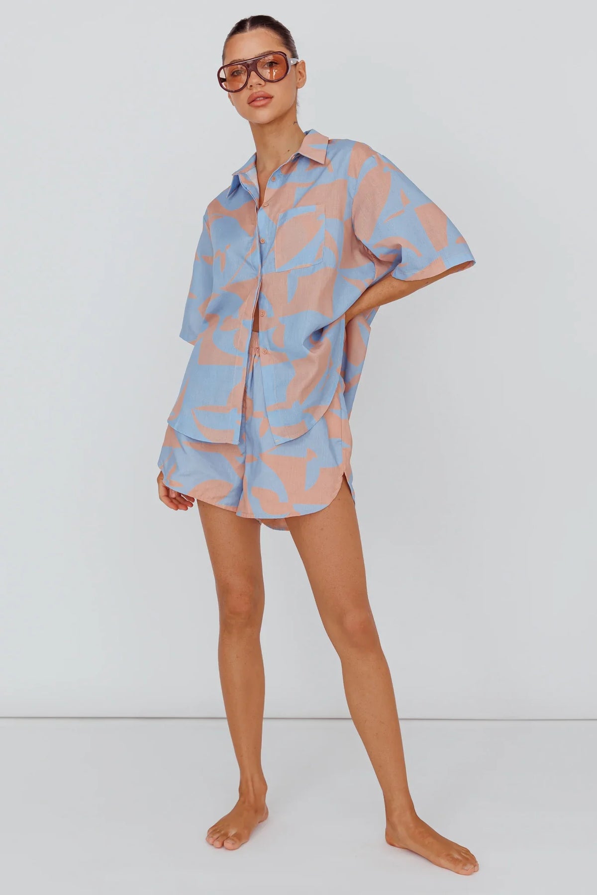 Blue Print Shorts with Elastic Waist