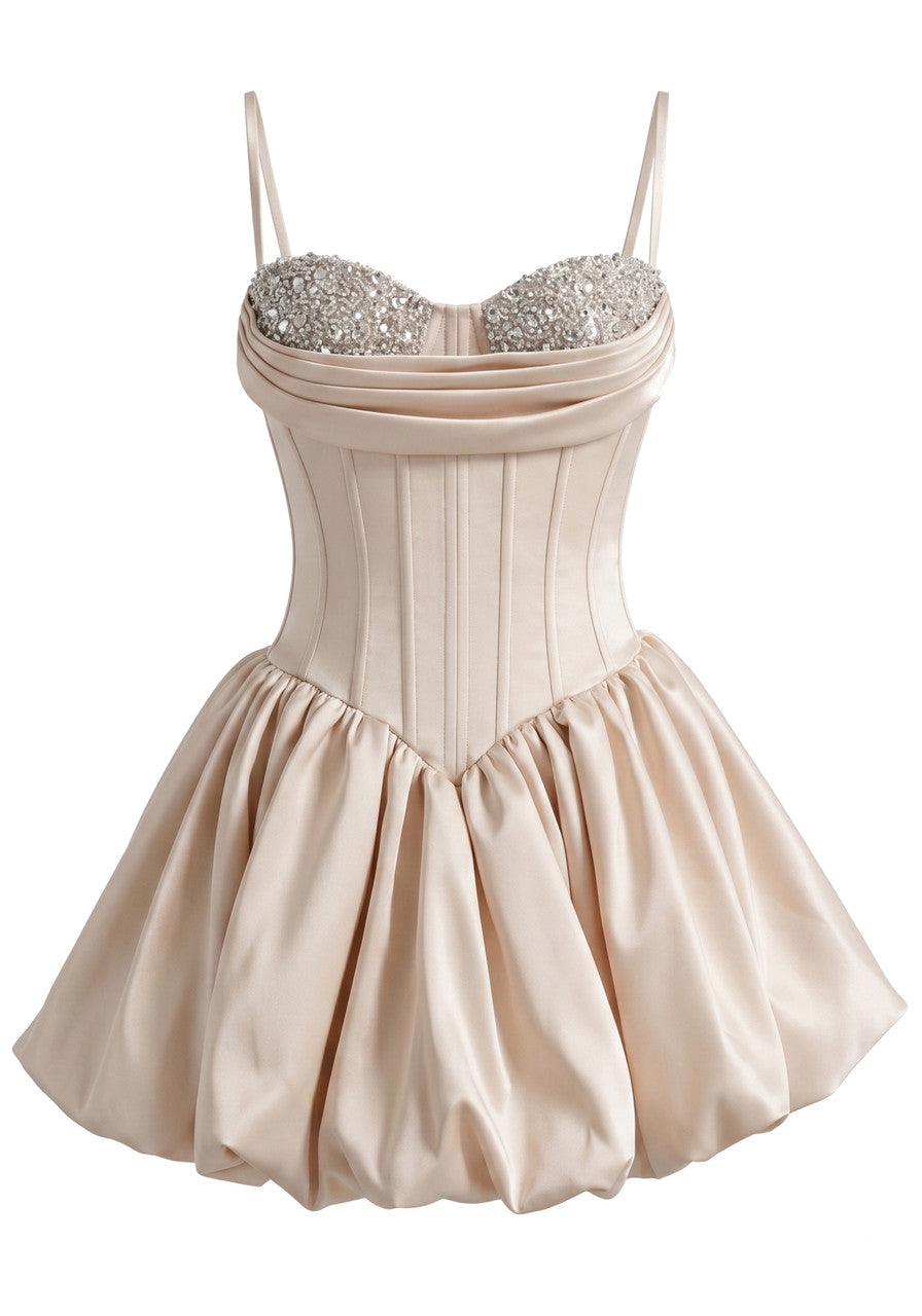 Sequin Bustier Bubble Dress Ivory
